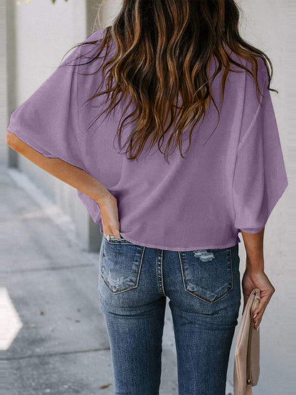 Full Size Cowl Neck Three-Quarter Sleeve Blouse