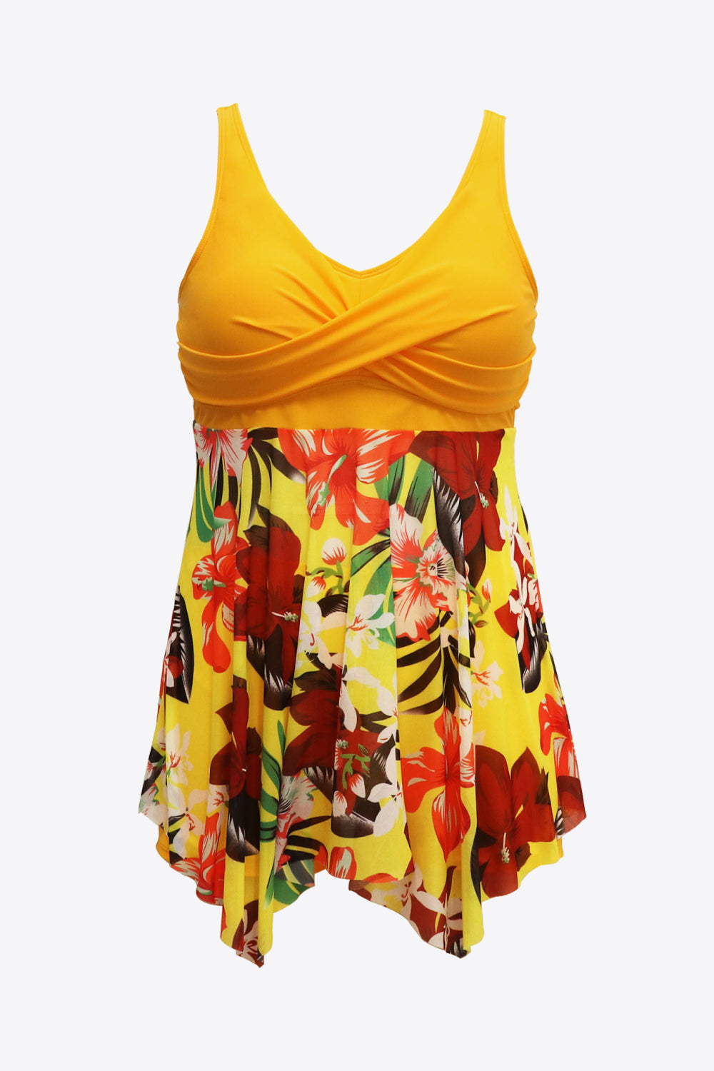 Plus Size Floral Two-Tone Asymmetrical Hem Two-Piece Swimsuit