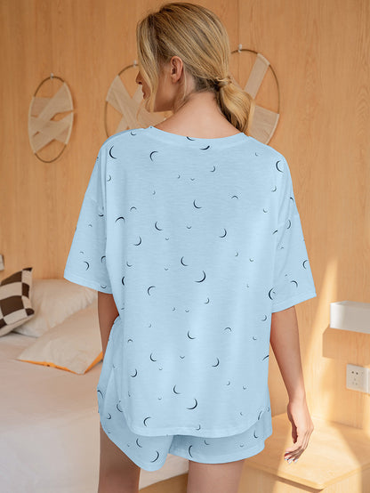 Moon Print T-Shirt and Shorts Lounge Set