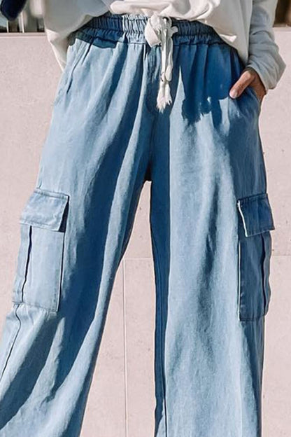 Drawstring Wide Leg Jeans with Pockets