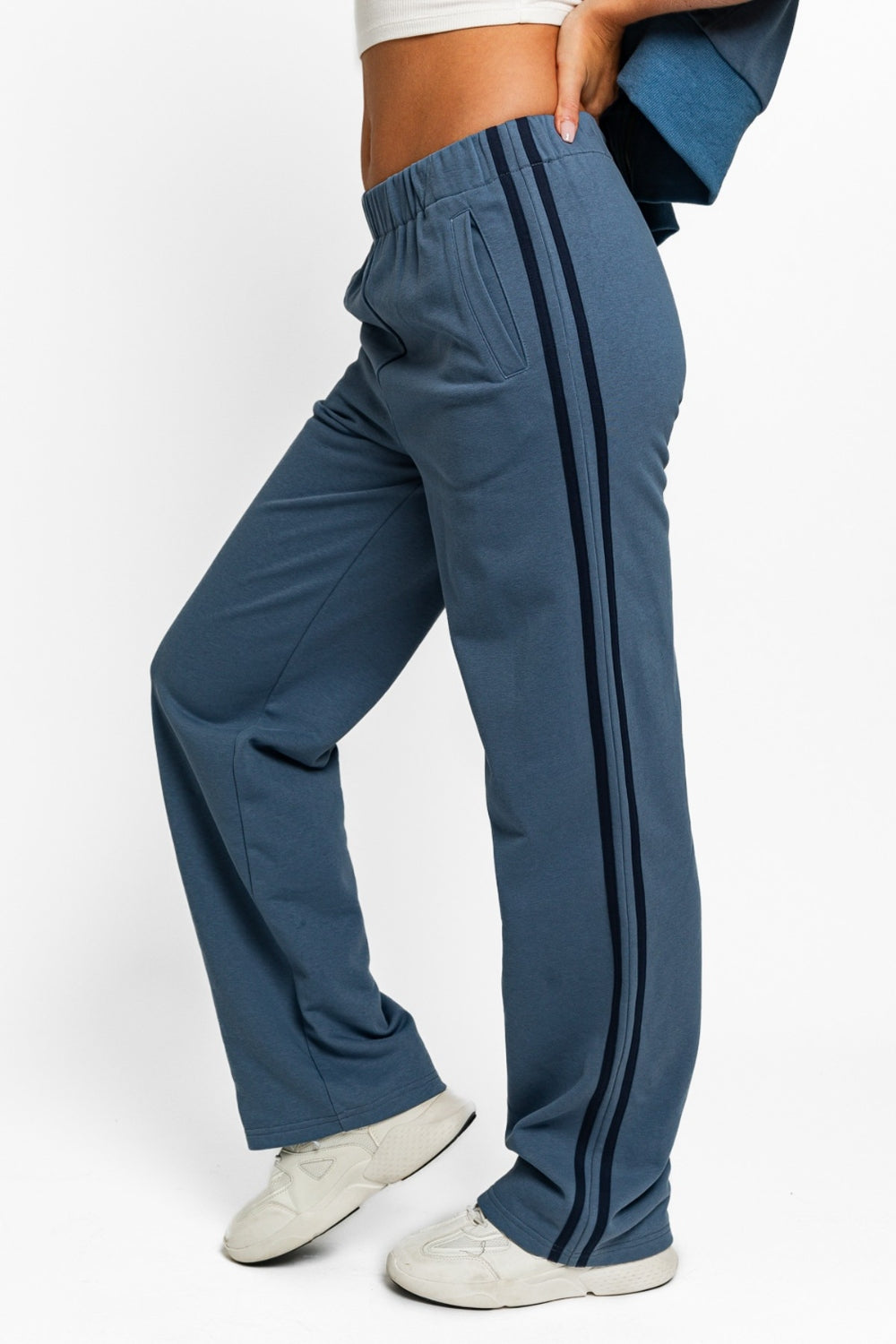 Tasha Apparel High Waisted Side Stripes Straight Track Sweatpants