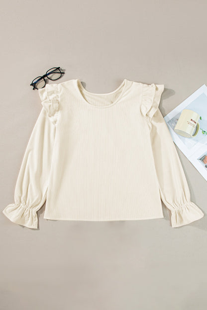 Ruffled Round Neck Flounce Sleeve Top