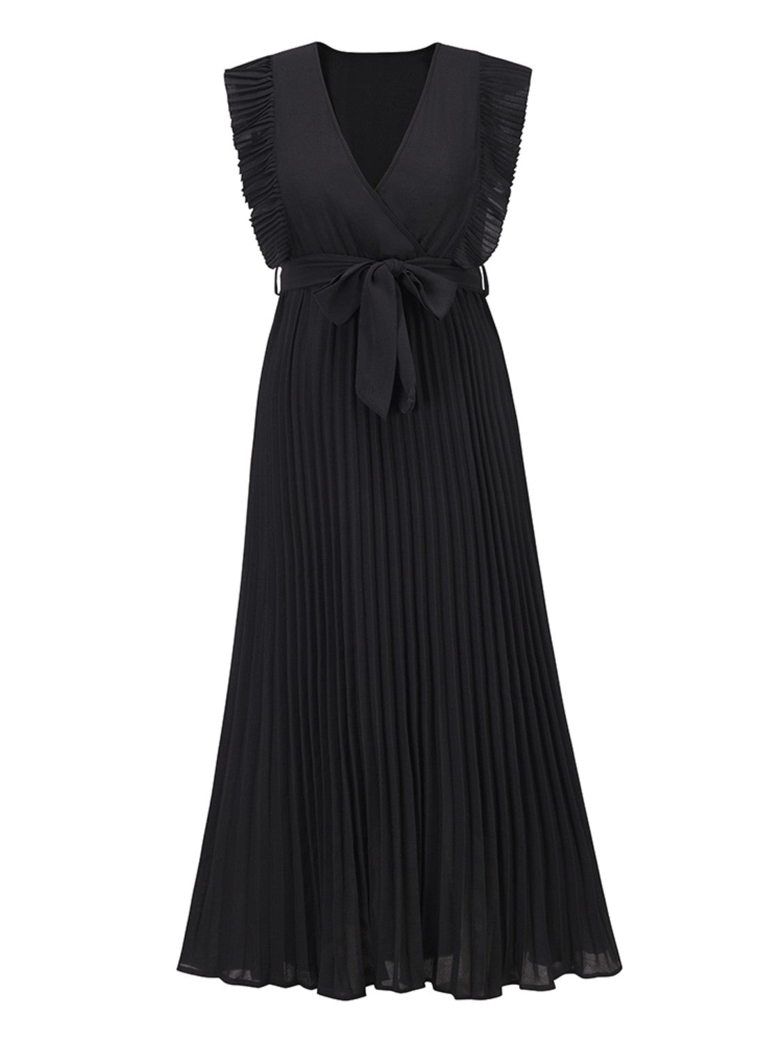 Tied Surplice Cap Sleeve Pleated Dress