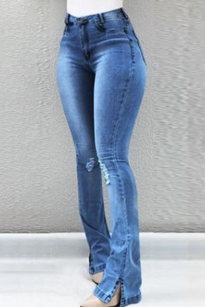 Buttoned Side Slit Bootcut Jeans