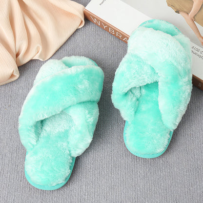 Faux Fur Crisscross Strap Slippers