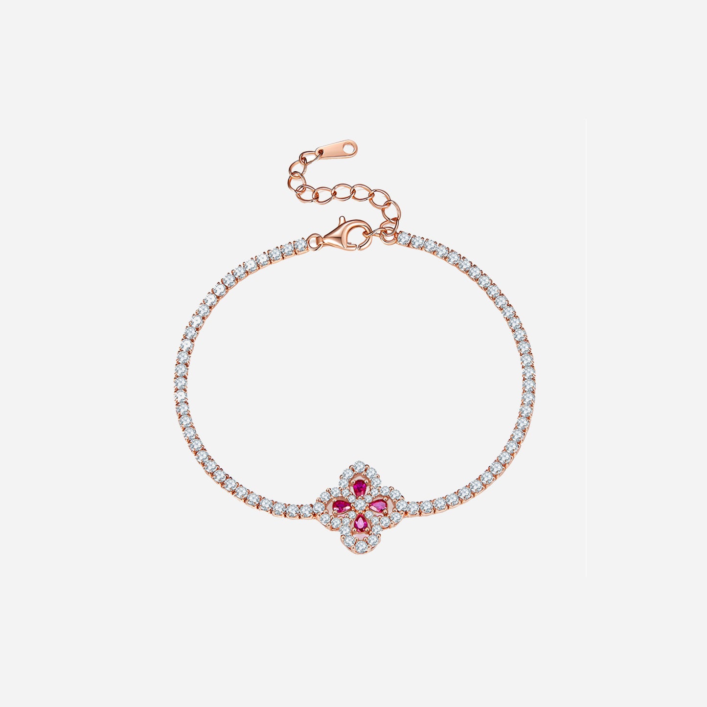 Lab-Grown Ruby 925 Sterling Silver Flower Shape Bracelet