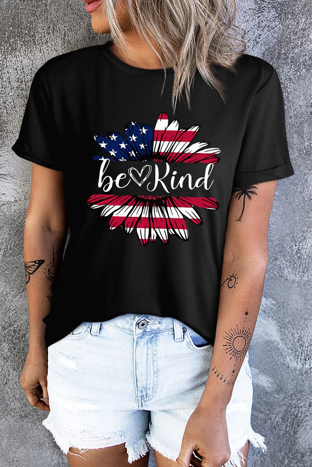 BE KIND US Flag Graphic Round Neck Tee