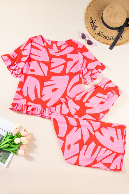 Printed Round Neck Top and Pants Set