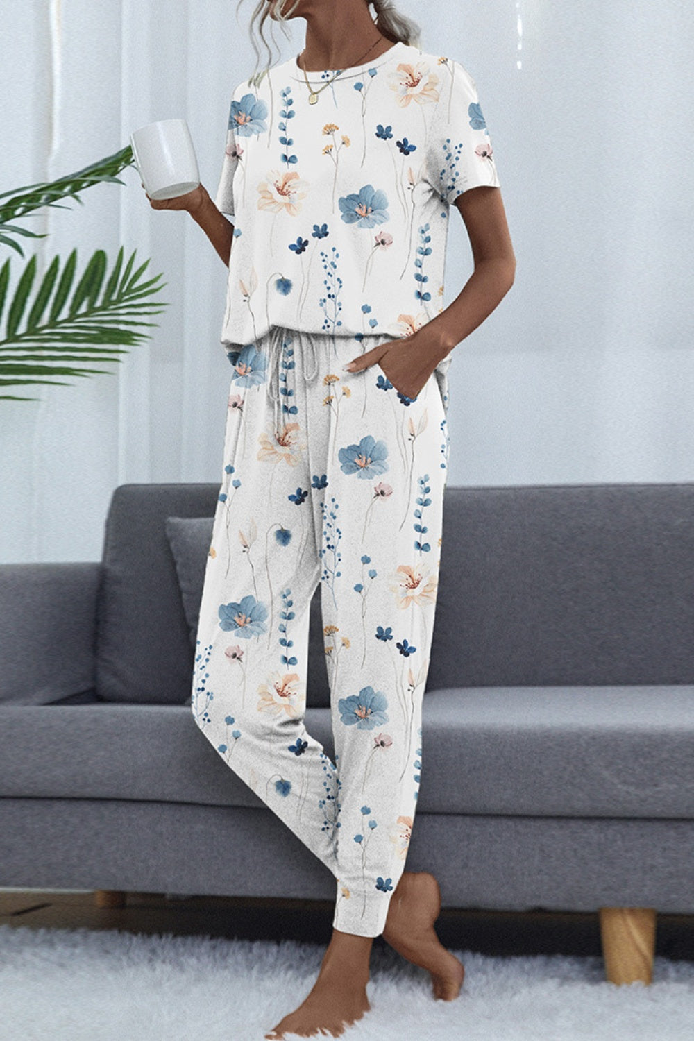 Printed Round Neck Top and Pants Set