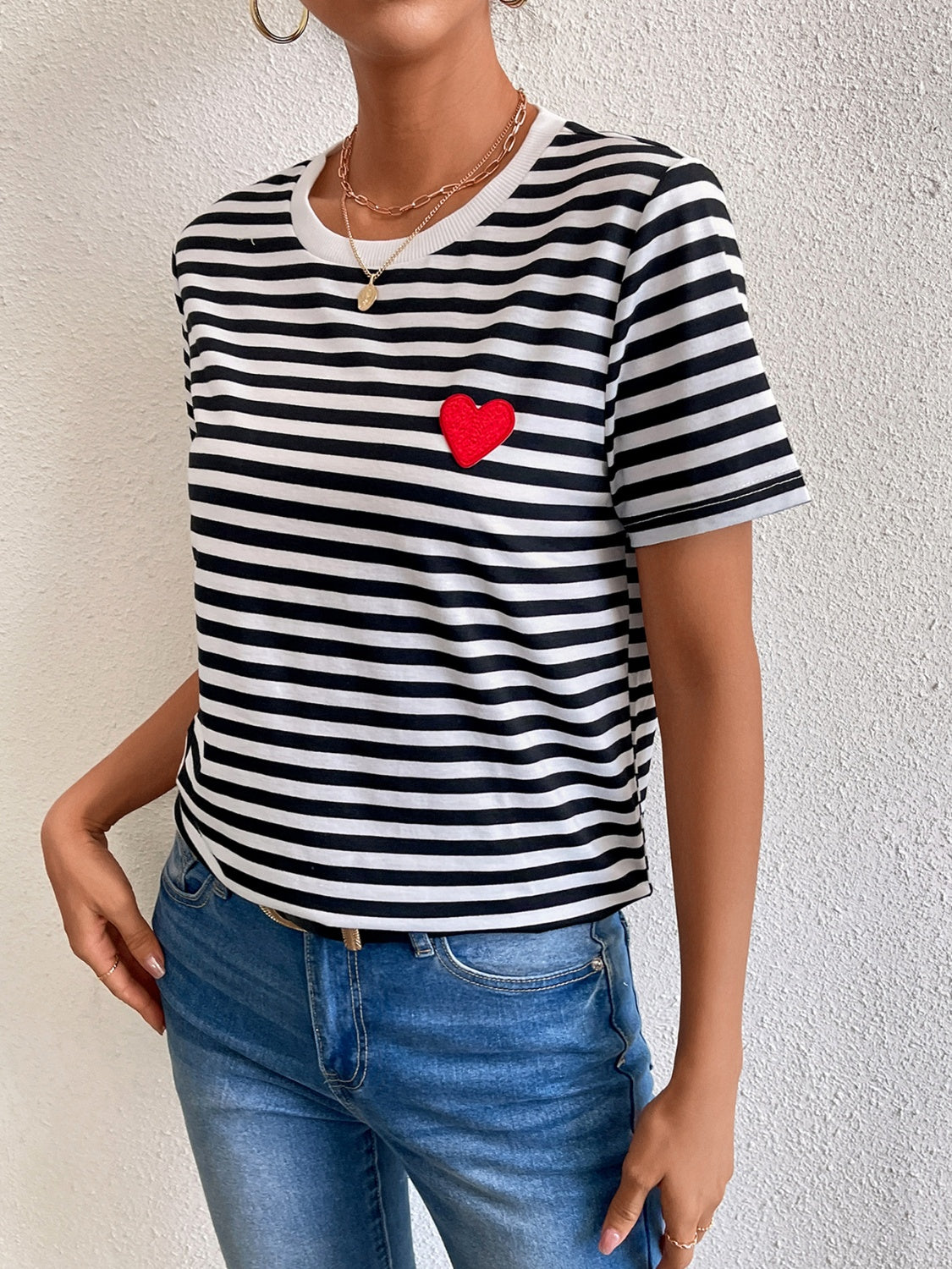 Striped Round Neck Short Sleeve T-Shirt