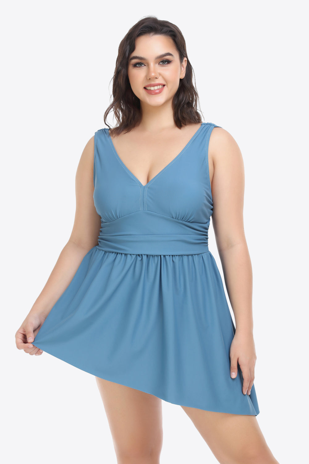 Plus Size Plunge Sleeveless Two-Piece Swimsuit