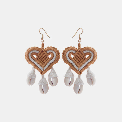 Cotton Thread Shell Heart Dangle Earrings