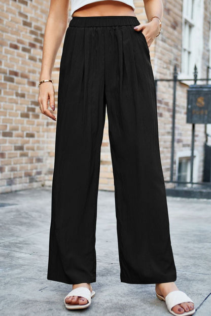 Elastic Waist Wide Leg Pants