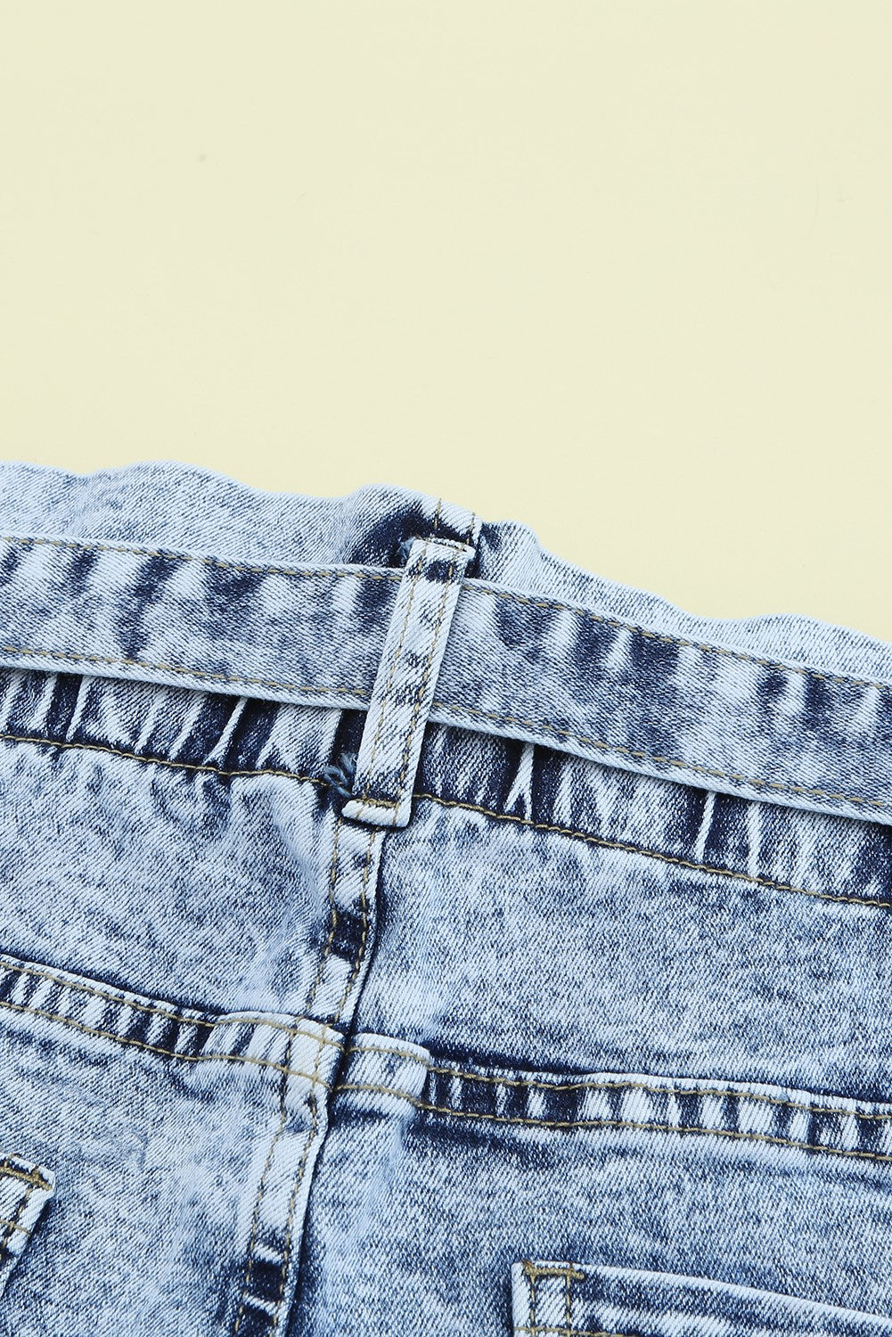 Acid Wash Belted Button Fly Distressed Jeans