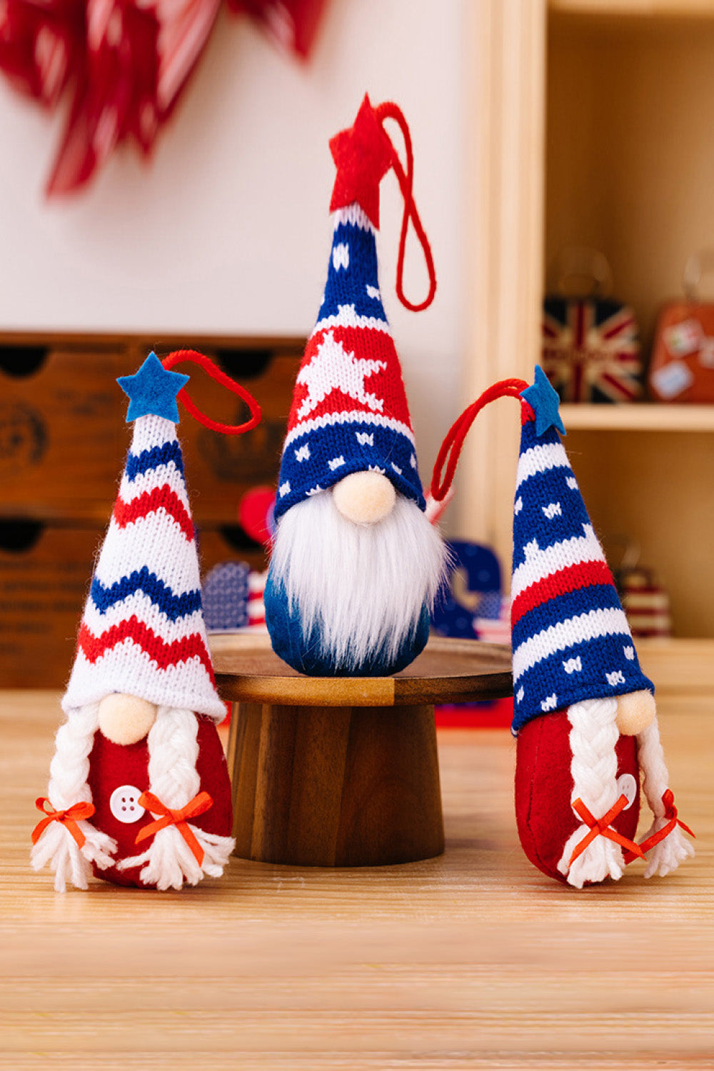 4-Piece Independence Day Knit Hanging Gnomes