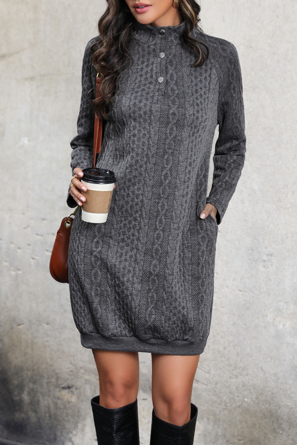 Cable-Knit Mock Neck Dress