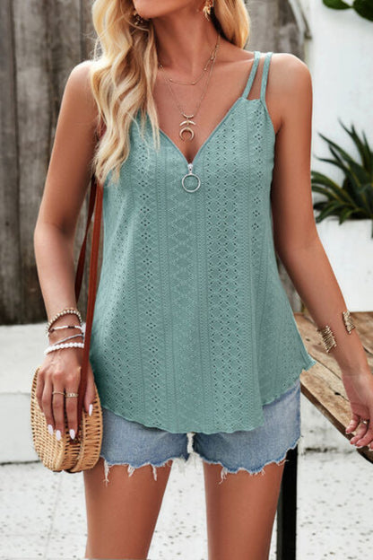 Eyelet V-Neck Double Spaghetti Straps Cami