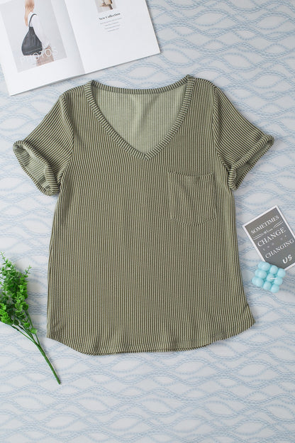 Striped V-Neck Short Sleeve T-Shirt