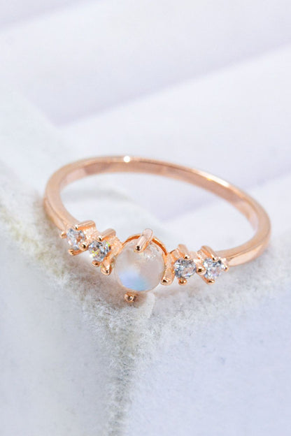 Natural Moonstone and Zircon 18K Rose Gold-Plated Ring