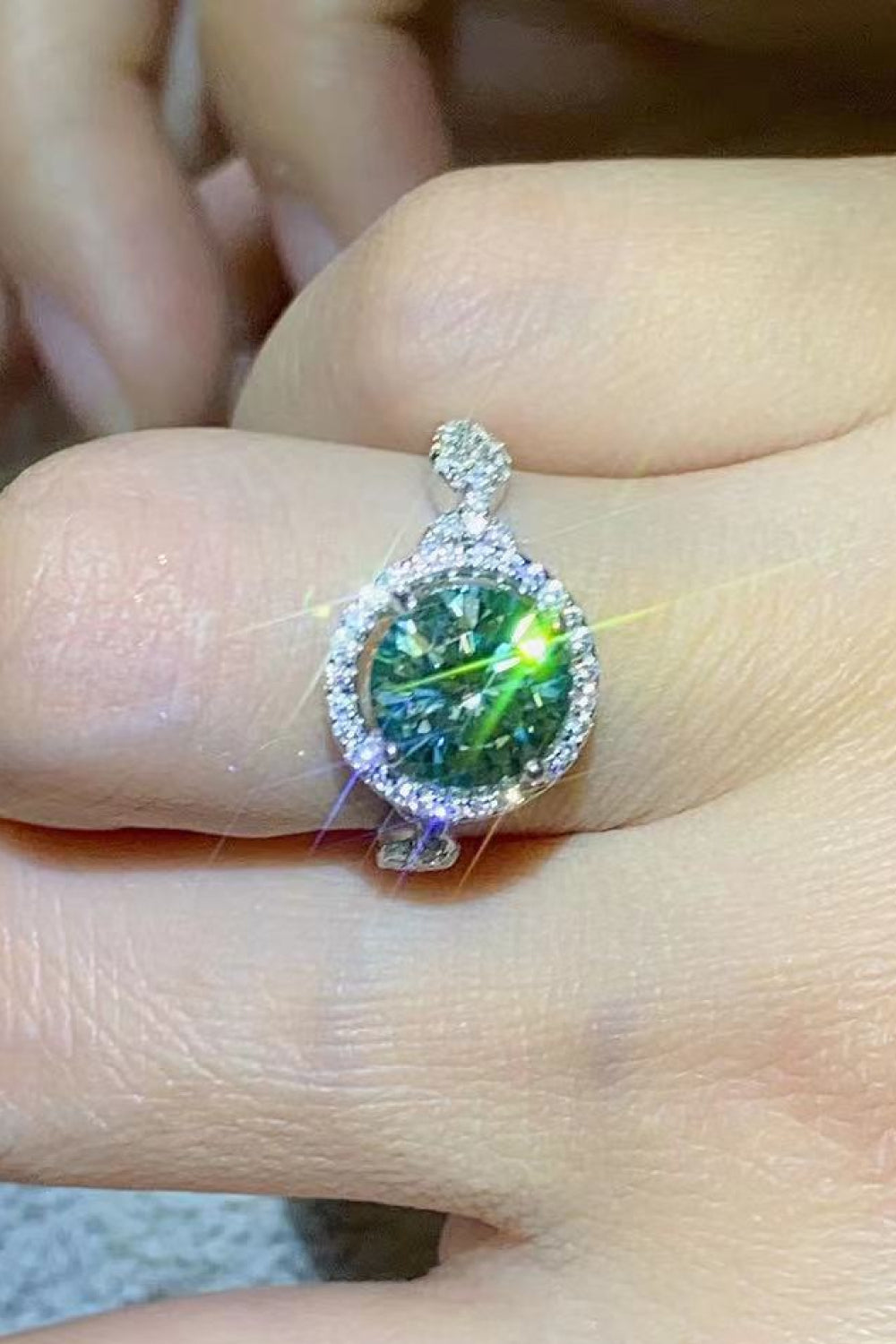 2 Carat Moissanite Emerald Green Ring