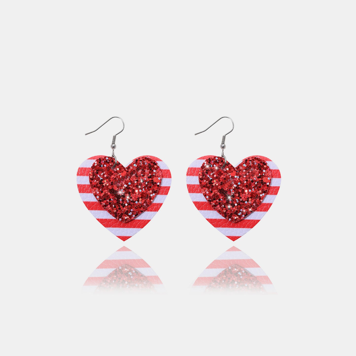 PU Leather Iron Hook Sequin Heart Earrings