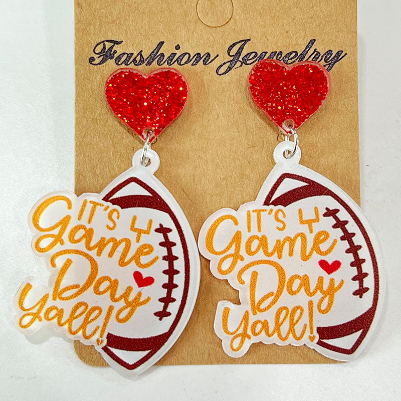 Heart Shape Sports Theme Acrylic Dangle Earrings