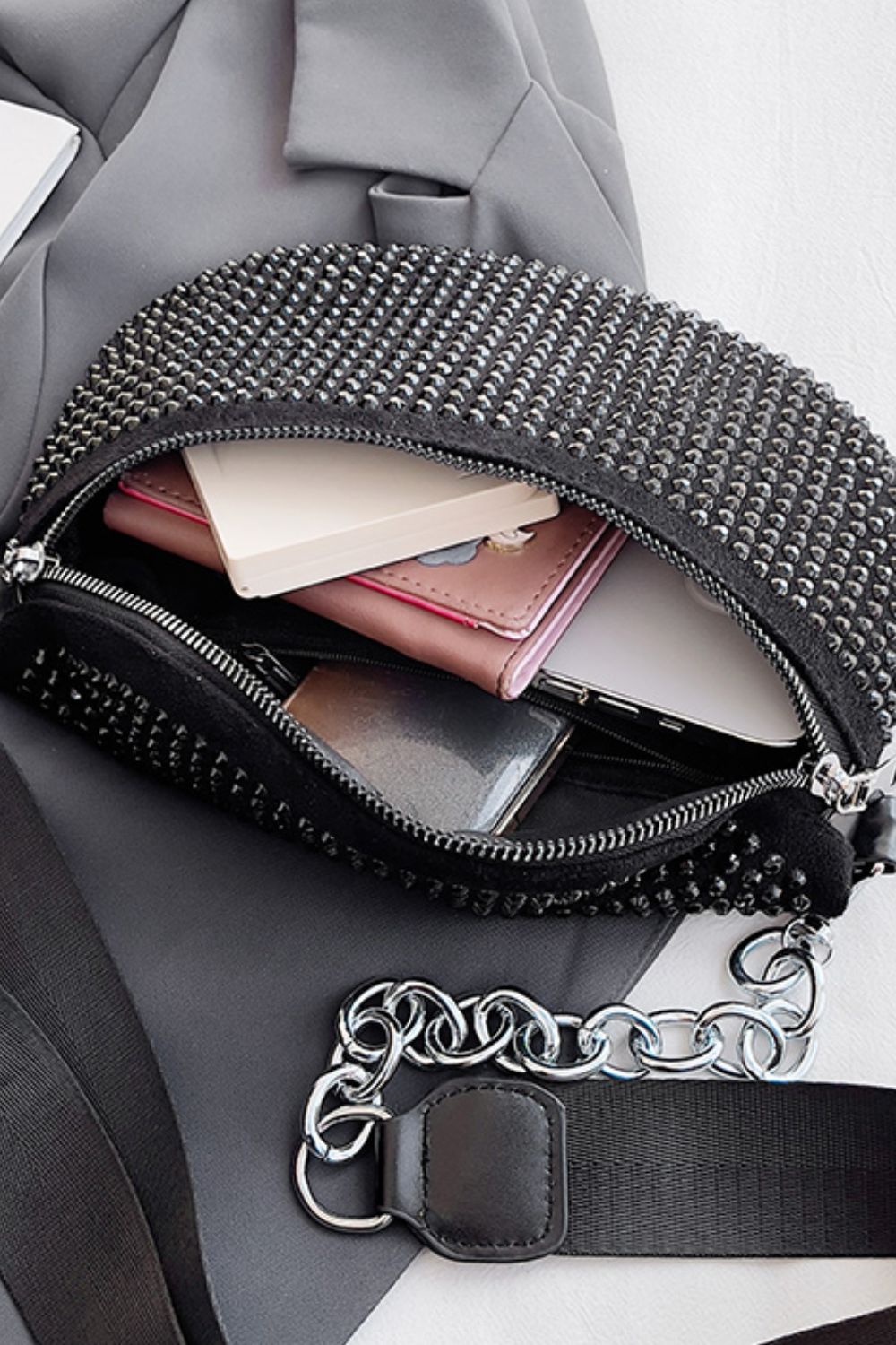 Rhinestone PU Leather Sling Bag