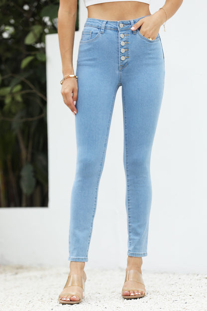 High Waist Button-Fly Slim Jeans