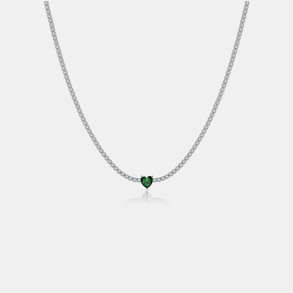 Inlaid Zircon Heart 925 Sterling Silver Necklace