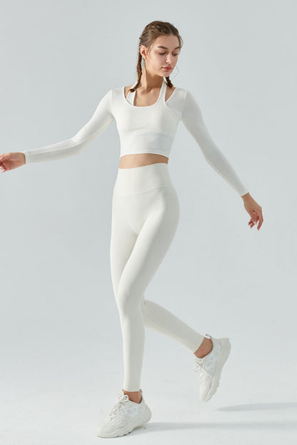 Halter Neck Long Sleeve Cropped Sports Top