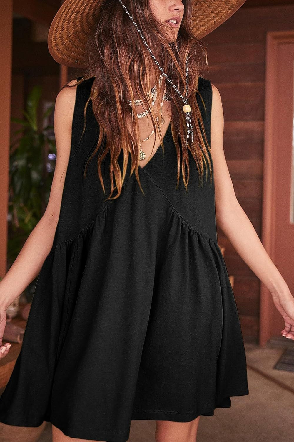 Plunge Wide Strap Mini Tank Dress