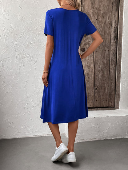 Short Sleeve A-Line Midi Dress