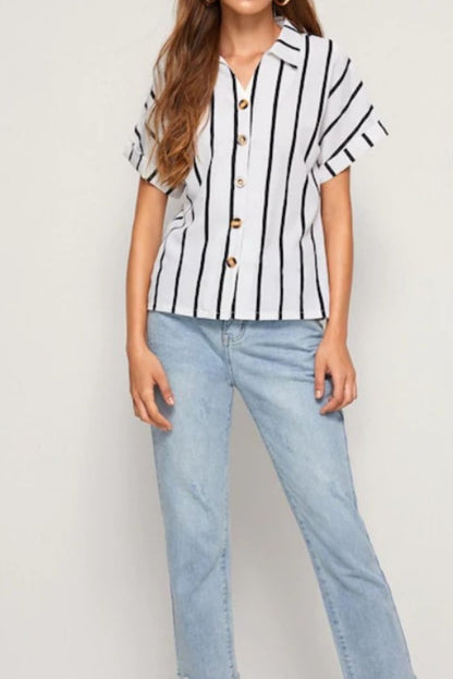 Striped Button Up Short Sleeve Shirt