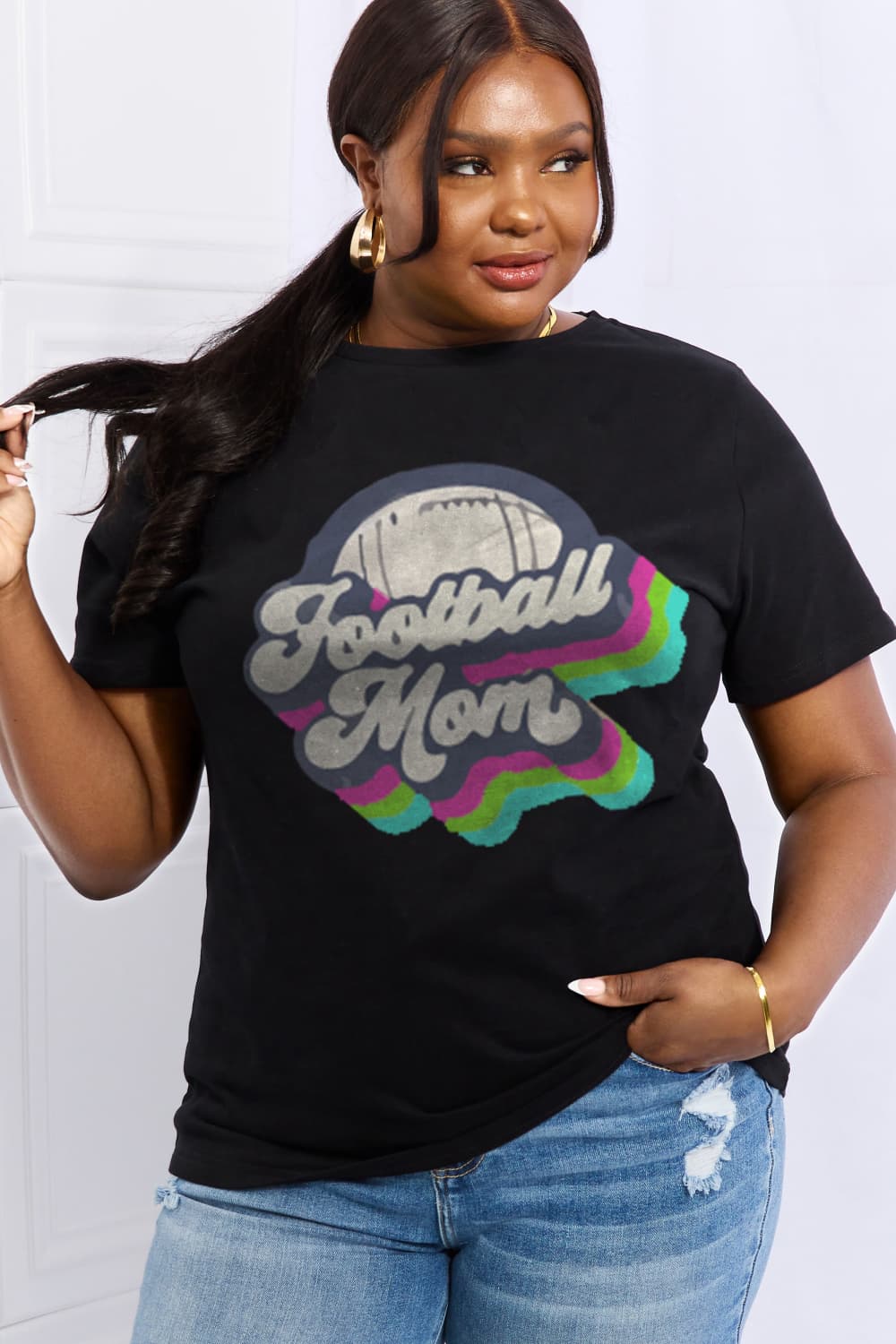 Simply Love Full Size FOOTBALL MOM Graphic Cotton Tee