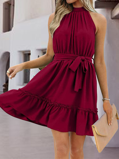 Frill Tied Mock Neck Sleeveless Dress