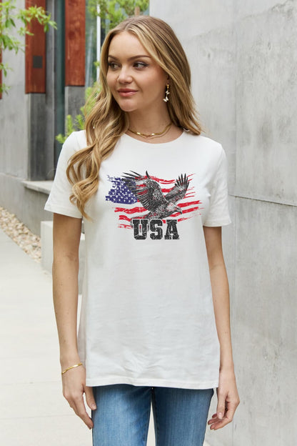 Simply Love USA Star and Stripe Eagle Graphic Cotton Tee