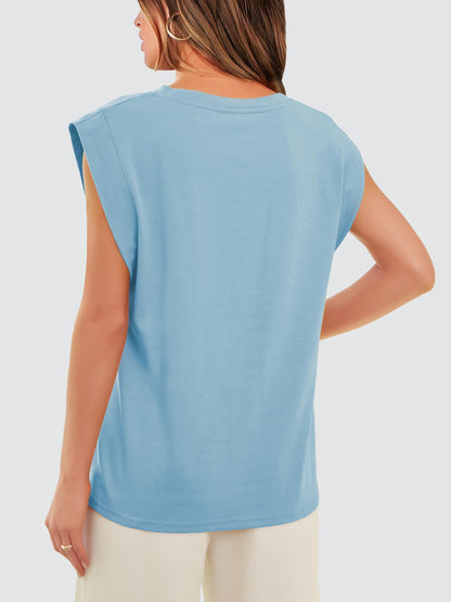 Round Neck Cap Sleeve Tank