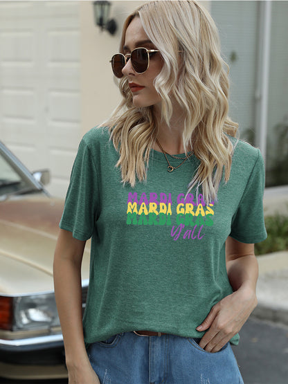 Full Size MARDI GRAS Y'ALL Round Neck T-Shirt