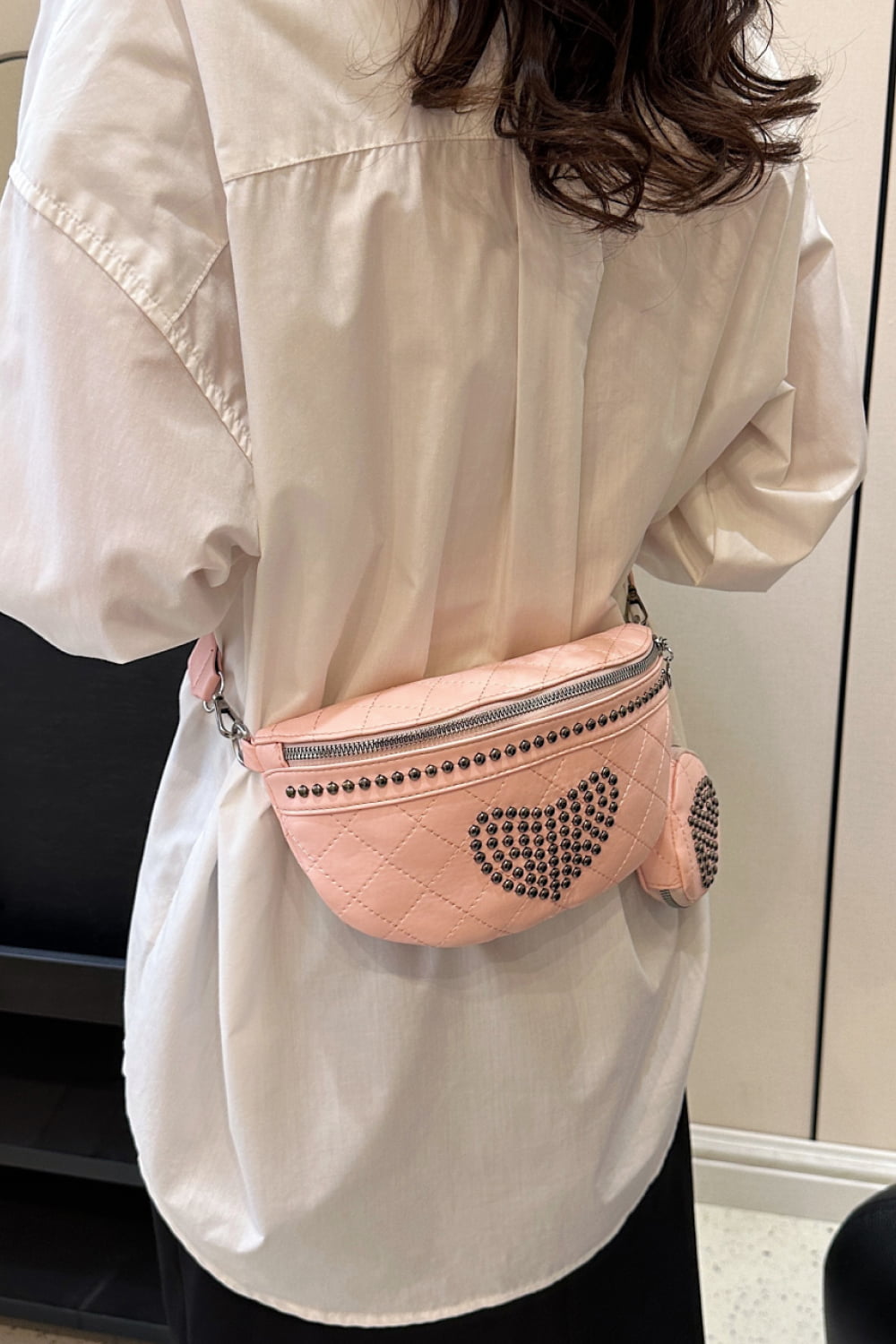 Studded PU Leather Sling Bag with Small Purse