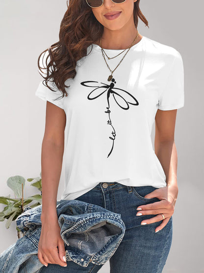 Dragonfly Graphic Round Neck Short Sleeve T-Shirt