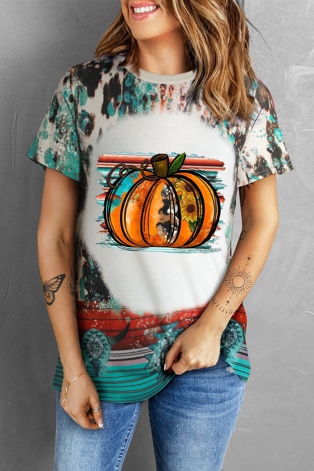 Pumpkin Graphic Round Neck Short Sleeve Tee