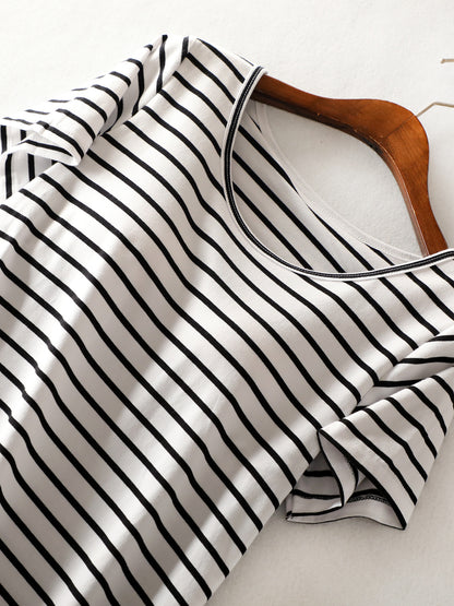 Striped Round Neck Short Sleeve Dress