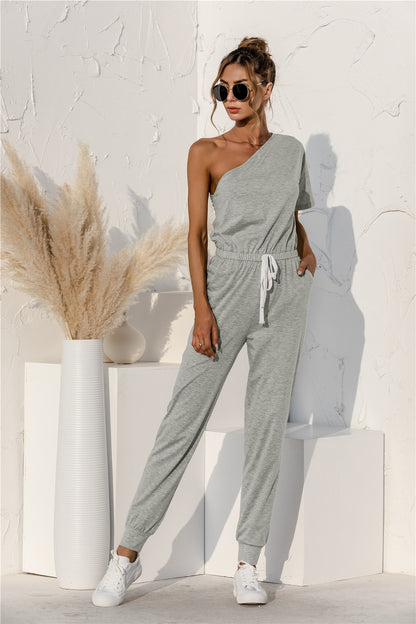 Single Shoulder Short Sleeve Jumpsuit