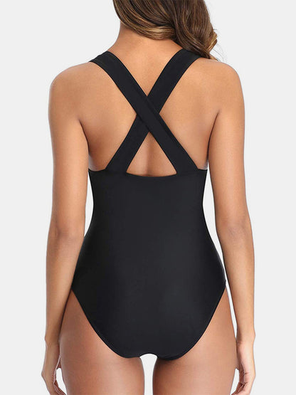 Crisscross Plunge Wide Strap One-Piece Swimwear