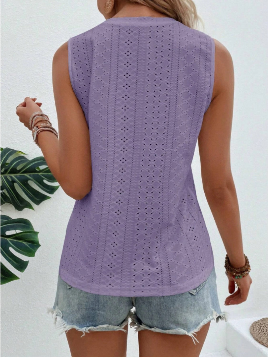 Eyelet Round Neck Tank