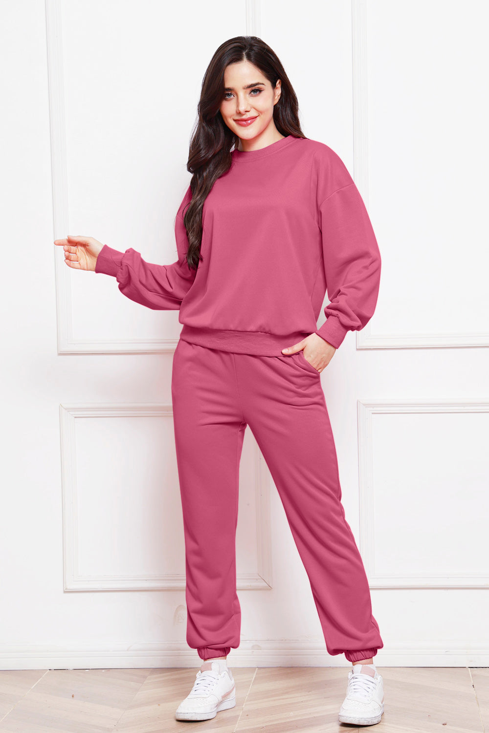 Round Neck Long Sleeve Sweatshirt and Pants Set