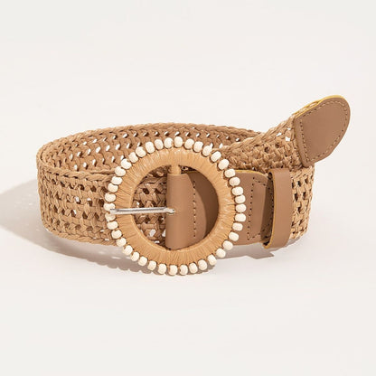 Beaded Round Buckle Braided Belt