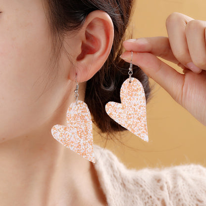 PU Leather Iron Hook Sequin Heart Earrings