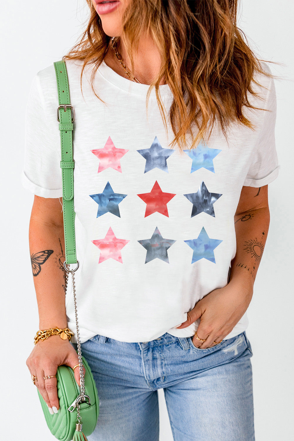 Star Round Neck Short Sleeve T-Shirt