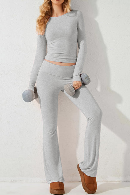 Round Neck Long Sleeve Top and Pants Set